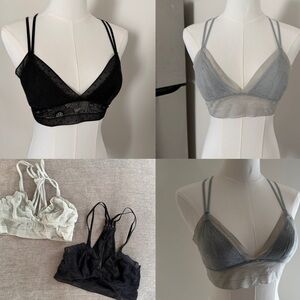 Aerie | Set of 2 Lace V Neck Longline Bralettes / Bra in Black & Baby Blue Lacey